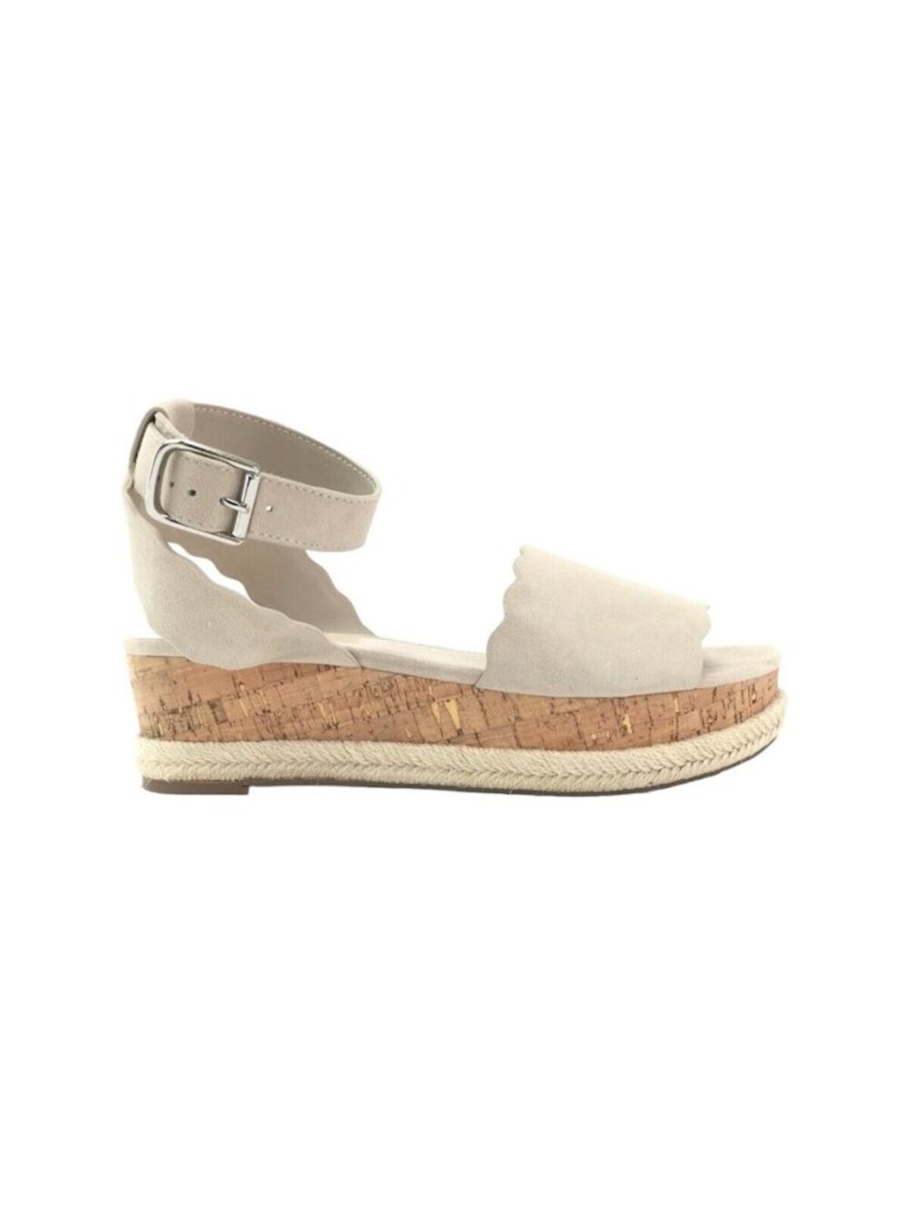 Marc Fisher Faitful Beige Leather Ankle Strap Platform Cork Open Toe Sandals 8.5